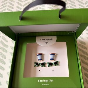 Kate Spade Women’s Coffee Cup and Green Sunglasses 2 Piece Earrings Set